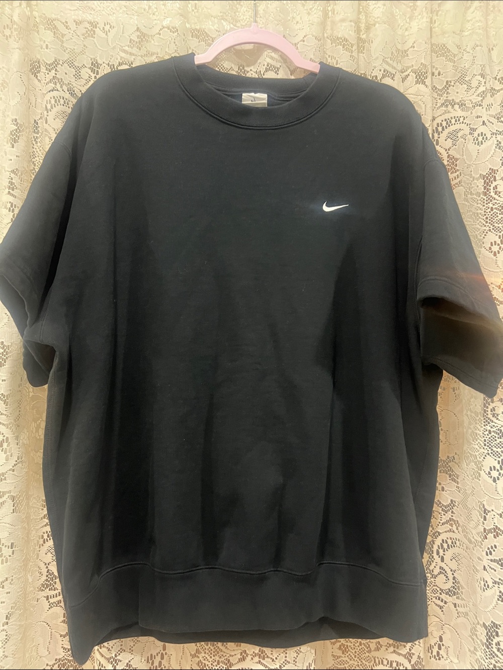 Nike Black Short-Sleeve Crew Sweatshirt with White Swoosh